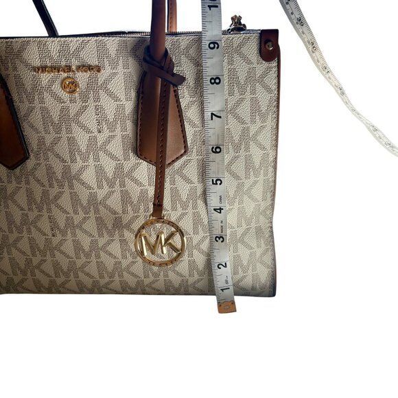 Michael Kors Logo Cream & Brown Canvas & Leather Tote Bag With Detachable Strap - Picture 6 of 16